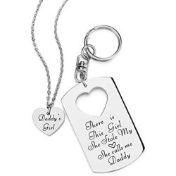 ELOI Father Daughter Gifts, Daddys Girl Necklace, Gift for Daughter,Theres This Girl Who Stole My Heart She Calls Me Daddy Keychain Christmas Fathers Day Jewelry Set