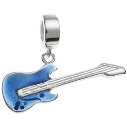 925 Sterling Silver Electric Bass Guitar Enamel Dangle Bead for European Charm Bracelets