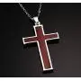 Stainless Steel Wood Cross Necklace Pendant for Mens Christian Jesus Lord Prayer with Chain,Silver