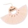 Bohemian Tassel Thread Fringe Statement Earrings - Inspirational Message Letter Fan Shield, Blessed Mama Chandelier Duster Dangles Jewelry Gift for Mom