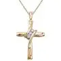 Petite 10k Yellow Gold Three Stone Off Set Diamond Cross Pendant with 18'' Chain Petite 10k Yellow Gold Three Stone Off Set Diamond Cross Pendant with 18'' Chain