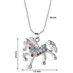 Nimteve Girls Necklaces Silver Tone Multicolored Crystals Horse Pendant Pony Mustang Charm Necklace for Little Girls 18 Inches