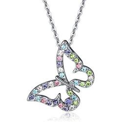 Kiokioa Charm Butterfly Multi-Color Crystal Chain Pendant Necklace Fashion Gift for Teen Girls