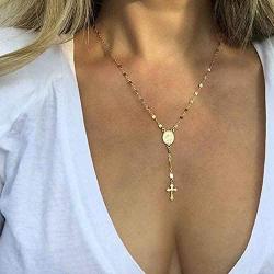 Jovono Bohe Gold Necklace Cross Pendant Necklace Y Chain Jewlery for Women and Girls