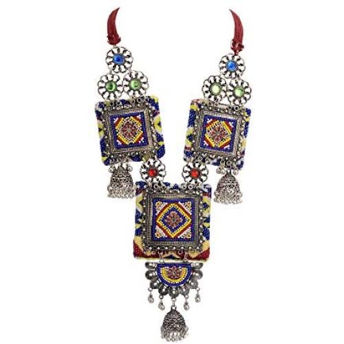 Zephyrr Afghani/Turkish Statement Long Necklace Jewelry Silver Tone Casual Jhumki Jewelry for Women