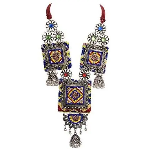 Zephyrr Afghani/Turkish Statement Long Necklace Jewelry Silver Tone Casual Jhumki Jewelry for Women Zephyrr Afghani/Turkish Statement Long Necklace Jewelry Silver Tone Casual Jhumki Jewelry for Women