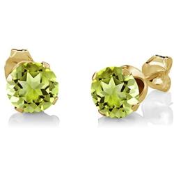 Gem Stone King 18K Yellow Gold Plated Silver Green Peridot and White Diamond Pendant and Earrings Jewelry Set (2.60 Cttw with 18 Inch Chain)