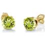 Gem Stone King 18K Yellow Gold Plated Silver Green Peridot and White Diamond Pendant and Earrings Jewelry Set (2.60 Cttw with 18 Inch Chain)