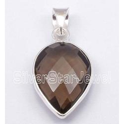 SilverStarJewel 13 x 18 mm Smoky Quartz tcw 11.5 Pendant 1.2'' 925 Solid Silver Fashion Gift