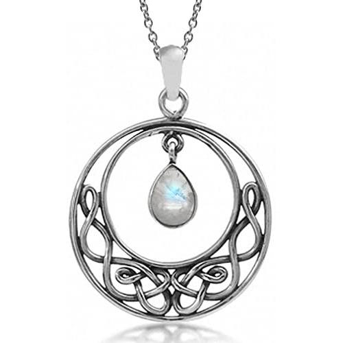 Silvershake Natural Moonstone 925 Sterling Silver Celtic Knot Drop Dangle Pendant