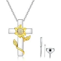 Bolelis 925-Sterling-Silver Sunflower Urn-Pendant-Necklace - Necklace Memorial Ashes,Forever in My Heart Pendant Jewelry for Women,Funnel Filler Kit(Chain 18''+2'')