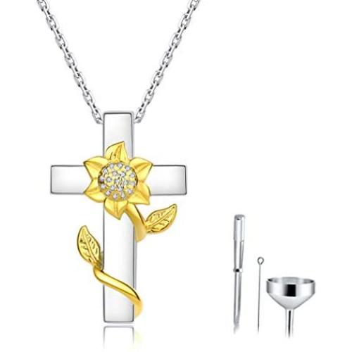 Bolelis 925-Sterling-Silver Sunflower Urn-Pendant-Necklace - Necklace Memorial Ashes,Forever in My Heart Pendant Jewelry for Women,Funnel Filler Kit(Chain 18''+2'')