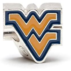 West Virginia University Bead Charm | West Virginia Stainless Steel Jewelry | Mountaineers WV Logo Charm | Fits Most Popular Charm Bracelets | Officially Licensed by WVU