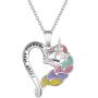 FANCIME Sterling Silver Unicorn Necklace Your are Magical Rainbow Colorful Pendant Heart Moon Best Friend Fine Jewelry for Women 16+2 inches Extender