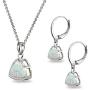 Sterling Silver Genuine or Synthetic Gemstone Trillion Bezel-Set Pendant Necklace & Dangle Leverback Earrings Set