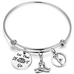 MAOFAED Yoga Bracelet Let That Shit Go Lotus Bracelet Jewelry Inspirational Gift for Women Girls