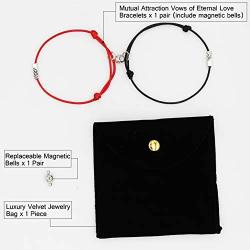 925 Sterling Silver Mutual Attraction Rope Braided Couple Distance Bracelets Vows of Eternal Love Charm Pendants with Magnetic Bells 2 PCS Gift Jewelry Set for Women Men