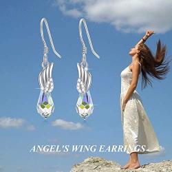 Leverback Earrings Sterling Silver Butterfly Cross Angel Wings Dangle Drop Earrings, Crystals from Austria, Valentine Christmas Anniversary Jewelry Gifts for Women Girls