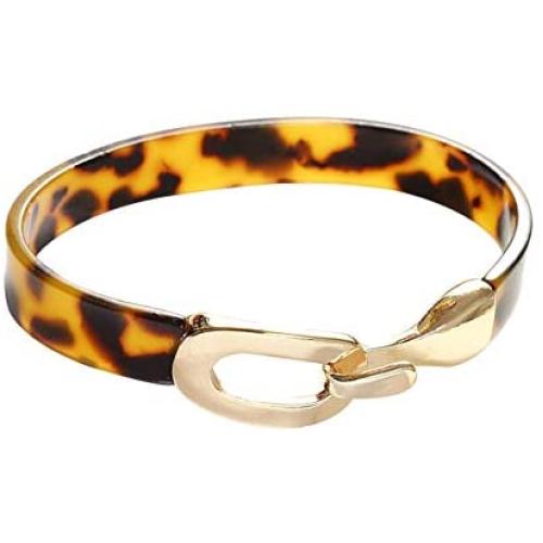 Acrylic Leopard Open Bracelet Cuff Resin Tortoise Acetate Bracelet Bangle with Metal Buckle for Women Girls Lightweight Fashion Jewelry