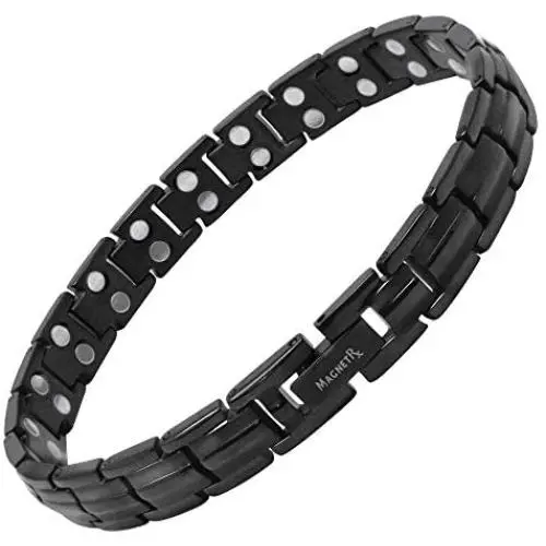MagnetRX® Womens Ultra Strength Magnetic Therapy Bracelet - Arthritis Pain Relief & Carpal Tunnel Titanium Magnetic Bracelets for Women - Adjustable Length with Sizing Tool (Black) MagnetRX® Womens Ultra Strength Magnetic Therapy Bracelet - Arthritis Pain Relief & Carpal Tunnel Titanium Magnetic Bracelets for Women - Adjustable Length with Sizing Tool (Black)