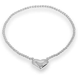 AeraVida Charming Puffy Heart Elastic Sterling Silver Beads Stretch Bracelet