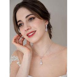 SWEETV Teardrop Wedding Bridal Jewelry Sets for Bridesmaids, Brides, Crystal Necklace Earrings Set for Women, Cubic Zirconia Wedding Prom Costume Jewelry Gifts