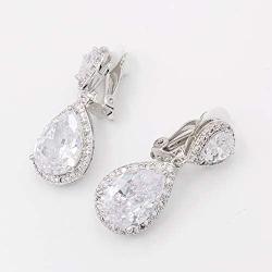 SELOVO Bridal Teardrop Drop Earrings Pierced/Clip Earrings Cubic Zirconia Silver Tone