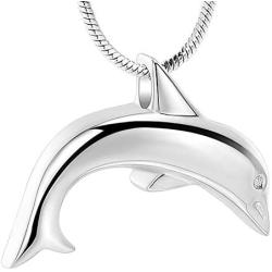 Dolphin Shape Cremation Necklace for Ashes Stainless Steel Ashes Holder Keepsake Memorial Urn Pendant Jewelry +Fill kit