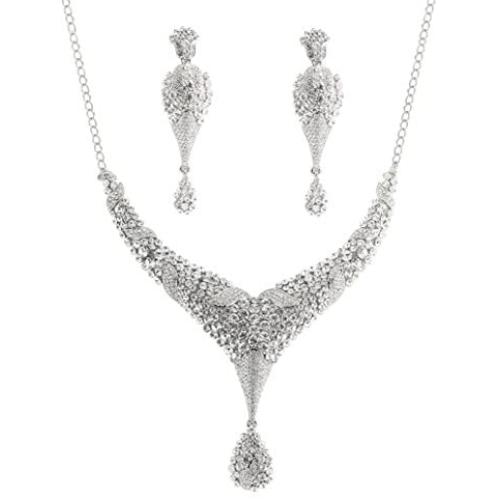 Touchstone Indian Bollywood Intricately Crafted Diamond Look Rhinestone Crystal Colorful Wedding Designer Jewelry Necklace Set in Gold and Silver Tone for Women.