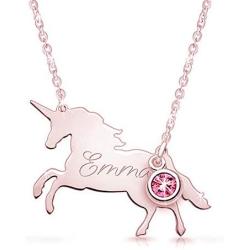 Personalized Birthstone Name Necklace Horse Custom 925 Sterling Silver Charms