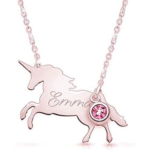 Personalized Birthstone Name Necklace Horse Custom 925 Sterling Silver Charms