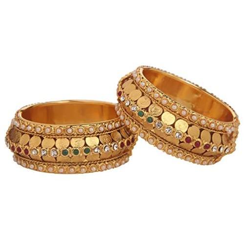 Efulgenz Fashion Jewelry Indian Bollywood 14 K Gold Plated Faux Pearl Bracelets Bangle Set for Women
