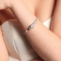 18K Real Gold Plated Panther Bangle Bracelet for Women with Top Cubic Zirconia,Cuff Jewelry by Vicision