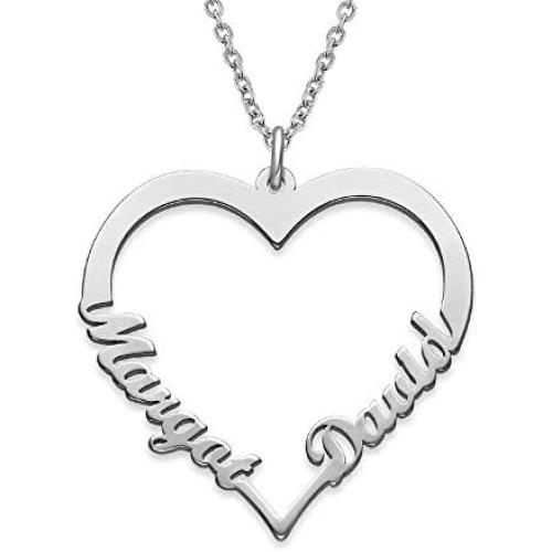 MyNameNecklace Personalized Heart Shape Pendant Necklace in Sterling Silver 925 - Eternal Love Valentine Custom Made Jewelry Gift for Wife- Mom- Lovers