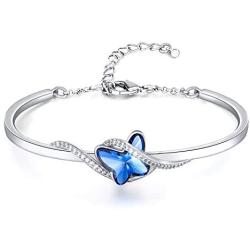GEORGE · SMITH Infinity Love Blue Butterfly Crystal Bangle Bracelet for Women Silver Tone Adjustable Charms Bracelet Girlfriend Birthday Valentines Day Jewelry Gifts