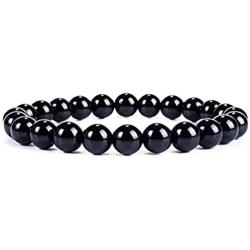Marka Jewelry Natural Black Tourmaline Bracelet for Men and Women, 8mm