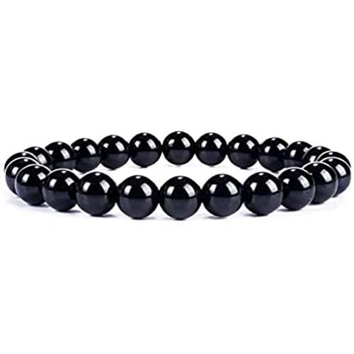 Marka Jewelry Natural Black Tourmaline Bracelet for Men and Women, 8mm