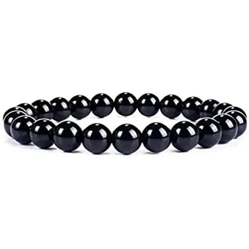 Marka Jewelry Natural Black Tourmaline Bracelet for Men and Women, 8mm