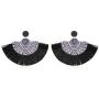 Bohemian Fan Fringe Thread Tassel Drop Earrings - Statement Half Circle, Clover Leatherette, Flower, Quatrefoil Chandelier Dangles