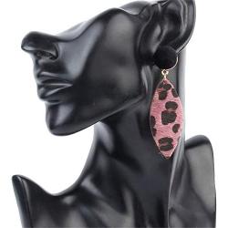 Leopard Leaf Dangle Earrings Boho Cheetah Animal Print Leather Teardrop Earrings for Women Girls Trendy Statement Jewelry