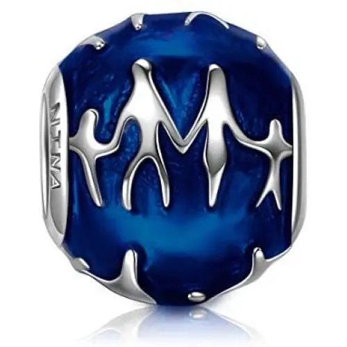 NINAQUEEN 925 Sterling Silver Family Bead Charms for Bracelets Necklaces Blue Enamel Design Charm with Gift Packaging Gifts for Daughter Mom