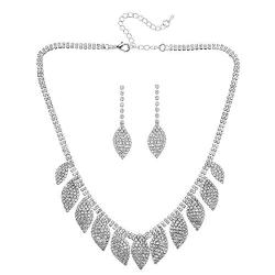 Brishow Bridal Wedding Necklace Set Silver Crystal Earrings Rhinestone Brides Necklace Chain for Women and Girls