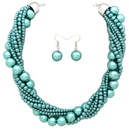 Fashion 21 Womens Twisted Multi-Strand Simulated Pearl, Acrylic Ball Statement Necklace and Earrings Set