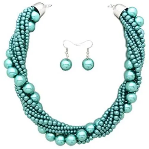 Fashion 21 Womens Twisted Multi-Strand Simulated Pearl, Acrylic Ball Statement Necklace and Earrings Set