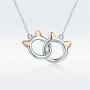 Infinity Love Heart Cat Necklace for Women Girls 925 Sterling Silver Two-Tone Hollow out Mother and Daughter Kitten Ear Pendant Choker Necklace Double Interlocking Circles Jewelry Cute Delicate
