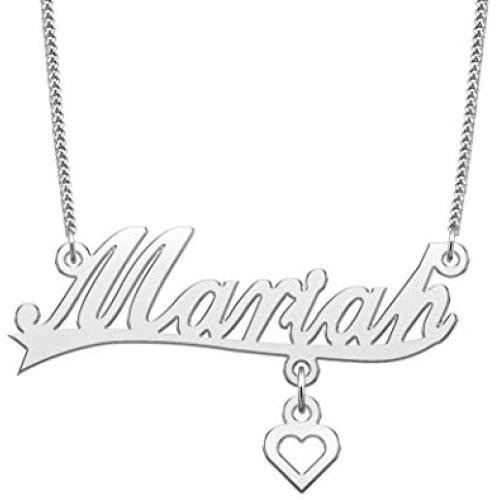 LuxglitterLin Heart Personalized Name Necklace Initial Customized Stainless Steel Jewelry for Women 2mm Cuban Link Chain