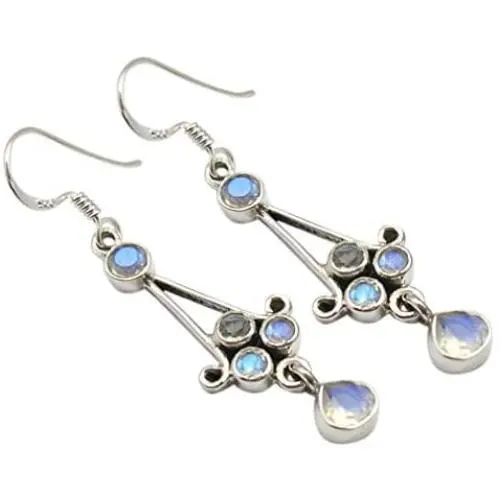 SilverStarJewel Real Rainbow Moonstone Earrings 2'' 925 Sterling Silver Handmade Gift SilverStarJewel Real Rainbow Moonstone Earrings 2'' 925 Sterling Silver Handmade Gift