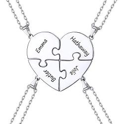 925 Sterling Silver Best Friend Necklaces Custom Friendship/Family Jewelry Split Heart Puzzle Pendant for 2/3/4 BFF Gift