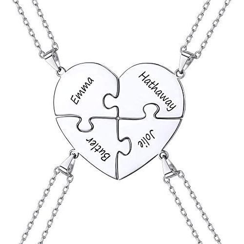 925 Sterling Silver Best Friend Necklaces Custom Friendship/Family Jewelry Split Heart Puzzle Pendant for 2/3/4 BFF Gift