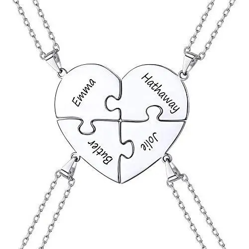 925 Sterling Silver Best Friend Necklaces Custom Friendship/Family Jewelry Split Heart Puzzle Pendant for 2/3/4 BFF Gift 925 Sterling Silver Best Friend Necklaces Custom Friendship/Family Jewelry Split Heart Puzzle Pendant for 2/3/4 BFF Gift
